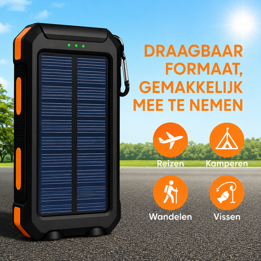 Solar Powerbank 10.000mAh met LED Zaklamp